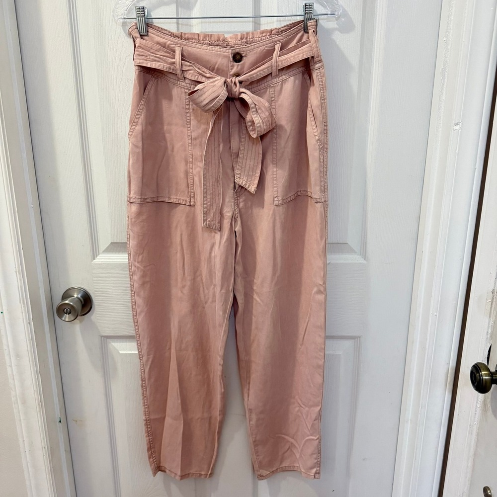 NWT Abercrombie & Fitch A&F Large High Rise Paperbag Belted Pants Mauve Pink - Picture 7 of 16